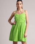 Lime Cotton Solid Fit & Flare Dress