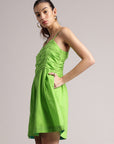 Lime Cotton Solid Fit & Flare Dress