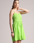 Lime Cotton Solid Fit & Flare Dress