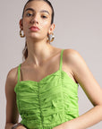 Lime Cotton Solid Fit & Flare Dress