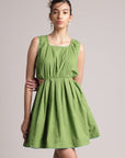 Green Cotton Solid Front Side Cut-Out Dress