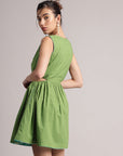 Green Cotton Solid Front Side Cut-Out Dress