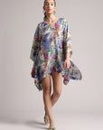 Grey Muslin Tropical Kaftan Dress