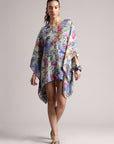 Grey Muslin Tropical Kaftan Dress