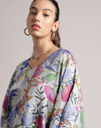 Grey Muslin Tropical Kaftan Dress