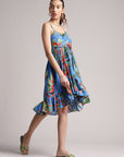 Blue Muslin Tropical Fit & Flare Dress