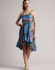 Blue Muslin Tropical Fit & Flare Dress