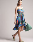 Blue Muslin Tropical Fit & Flare Dress