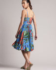 Blue Muslin Tropical Fit & Flare Dress