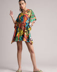 Multicolor Muslin Tropical Kaftan Dress