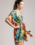 Multicolor Muslin Tropical Kaftan Dress