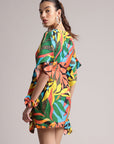 Multicolor Muslin Tropical Kaftan Dress