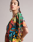 Multicolor Muslin Tropical Kaftan Dress