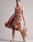 Orange Muslin Tropical Fit & Flare Dress