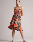 Orange Muslin Tropical Fit & Flare Dress