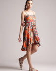 Orange Muslin Tropical Fit & Flare Dress