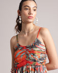 Orange Muslin Tropical Fit & Flare Dress