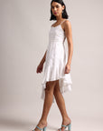 White Cotton Schiffli Asymmetric Dress