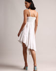 White Cotton Schiffli Asymmetric Dress