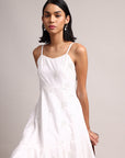 White Cotton Schiffli Asymmetric Dress