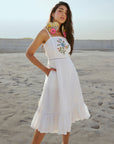 White Cotton Embroidered Fit & Flare Dress