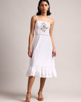 White Cotton Embroidered Fit & Flare Dress