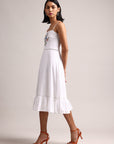 White Cotton Embroidered Fit & Flare Dress