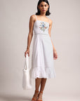 White Cotton Embroidered Fit & Flare Dress