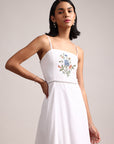 White Cotton Embroidered Fit & Flare Dress