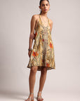 Multicolor Cotton Linen Floral A-Line Dress