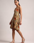 Multicolor Cotton Linen Floral A-Line Dress