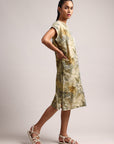 Olive Cotton Linen Floral Shirt Dress Dress