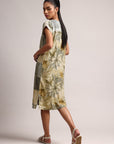 Olive Cotton Linen Floral Shirt Dress Dress