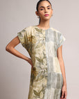 Olive Cotton Linen Floral Shirt Dress Dress