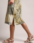 Olive Cotton Linen Floral Shirt Dress Dress