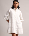 White Cotton Schiffli Embroidered Shirt Dress