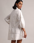 White Cotton Schiffli Embroidered Shirt Dress