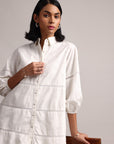 White Cotton Schiffli Embroidered Shirt Dress