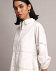 White Cotton Schiffli Embroidered Shirt Dress