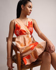 Peach Cotton Floral A-Line Dress