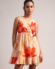 Peach Cotton Floral A-Line Dress