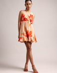 Peach Cotton Floral A-Line Dress