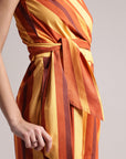 Rust Cotton Blend Striped Wrap Jumpsuit