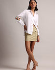 White Cotton Embroidered Puff Sleeve Shirt Style Top