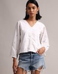 White Cotton Schiffli Regluar Top