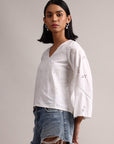 White Cotton Schiffli Regluar Top