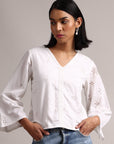 White Cotton Schiffli Regluar Top