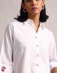 White Cotton Solid Shirt Style Top