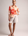 Peach Cotton Floral Shirt Top