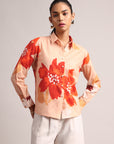 Peach Cotton Floral Shirt Top